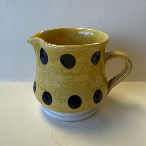 Williamsburg Pottery Restoration Yellow Polka Dot Ceramic Small Pitcher Creamer.